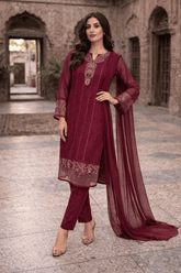 Mahroon Royale 3PC Lawn Unstitched Suit