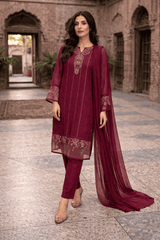 Mahroon Royale 3PC Lawn Unstitched Suit