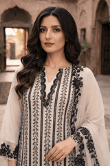 Off White Grace 3PC Lawn Unstitched Suit