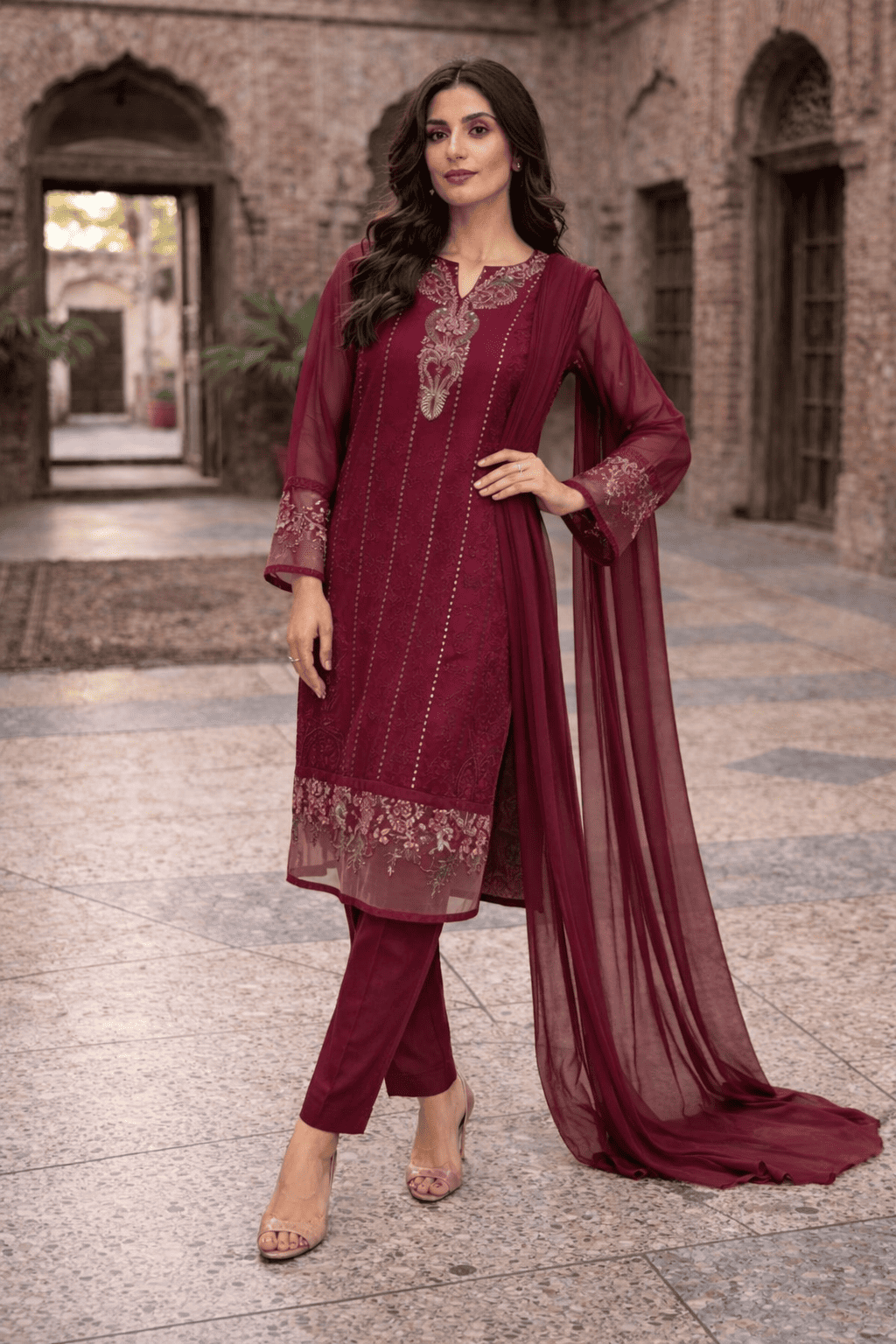 Mahroon Royale 3PC Lawn Unstitched Suit